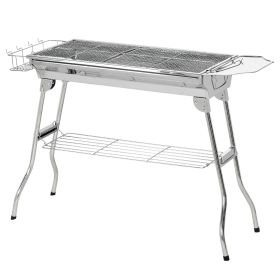 Outsunny Charcoal Barbecue Grill, Stainless Steel Portable Folding Charcoal BBQ Grill, Stainless Steel Camp Picnic Cooker, Silver
